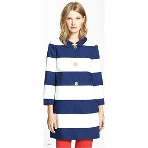 NWT Kate Spade Franny Coat in French Navy Seaside Striped Bow Back M $598
